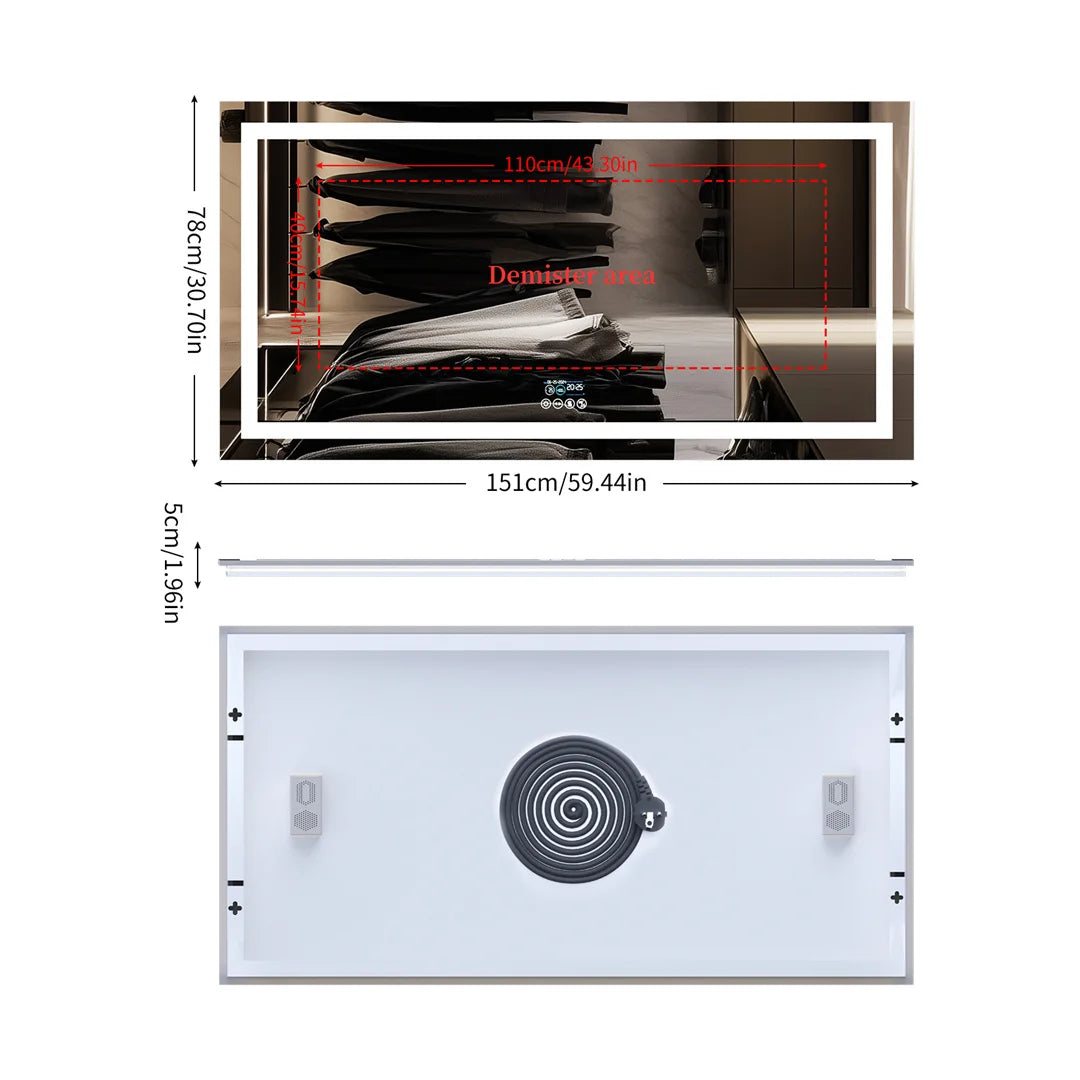 Large Illuminate Bluetooth Bathroom Mirror Time Display LED Lighted Full Length Dressing Mirror