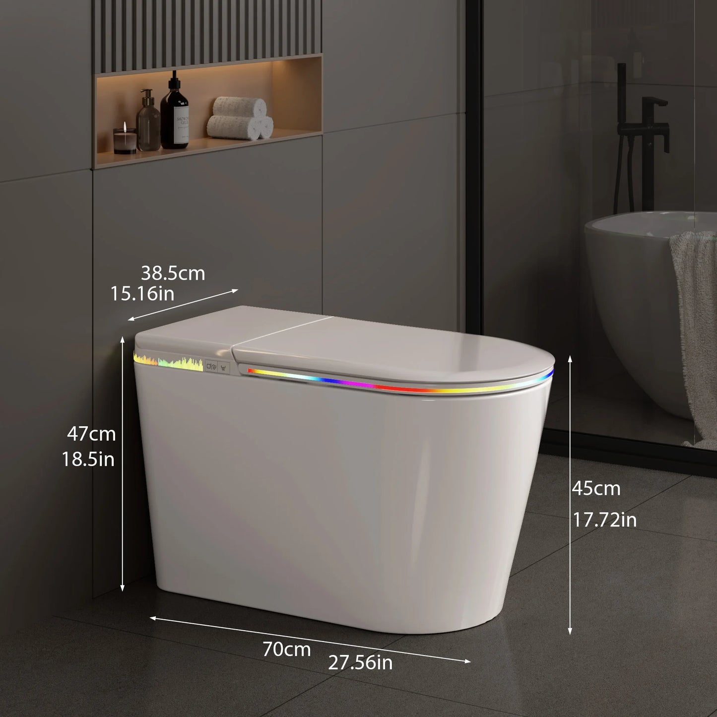 Smart Bidet Toilet Seat Heated Seat Self-Cleaning Nozzle Foam Shield Automatic Lid LED Display Remote Control for Kids Adults