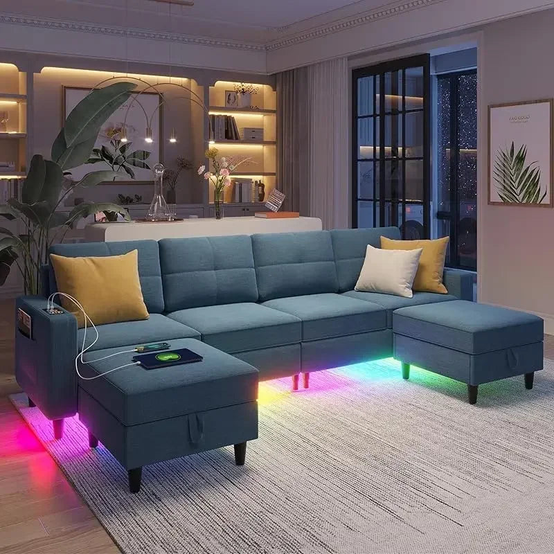RPD4-LED Couches for Living Room.Modular Sectional Sofa Set Storage Ottomans.Oversized U Shapped