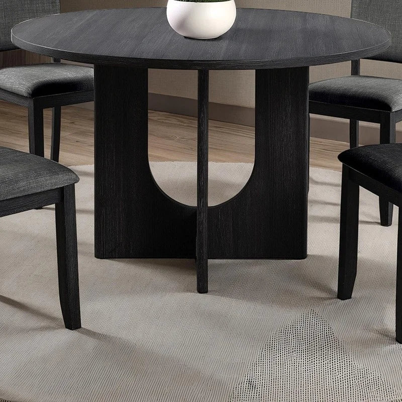 Contemporary 5-Piece Dining Set, Dark Gray Upholstered Fabric Chairs, Round Pedestal Table, 4 Side Chairs, Kitchen Dinette, Dining Room Furniture