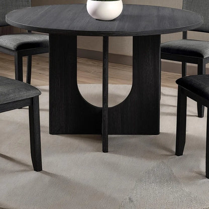 Contemporary 5-Piece Dining Set, Dark Gray Upholstered Fabric Chairs, Round Pedestal Table, 4 Side Chairs, Kitchen Dinette, Dining Room Furniture