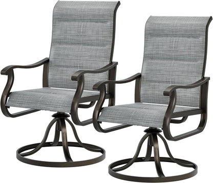 Patio Swivel Chairs Set of 2, Outdoor Dining Chairs High Back with Padded All Weather Breathable Textilene, Metal Rockin