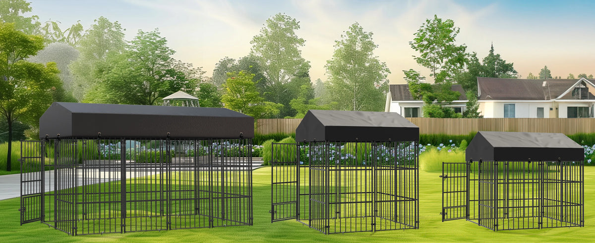 Heavy Duty Large Dog Kennel Pet Welded Metal Playpen Animal Cage with Roof Cover Pet Run Enclosure Playpen House Outdoor Indoor