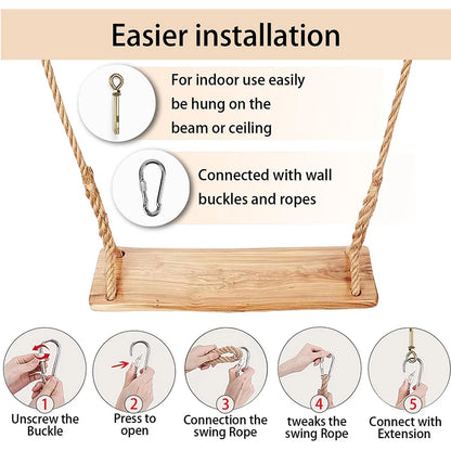 Wooden Tree Swing 500lbs Load Capacity Wooden Swing For Adults Kids Waterproof Hanging Swing Seat For Outdoor Backyard Garden