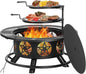 42 Inch Fire Pit with 2 Grills, for Outside with Lid & Poker, Heavy Duty Firepit,BBQ& Outdoor Fire Pit