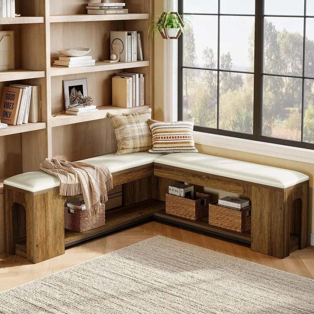 L Shaped Corner Bench, 47.24 Farmhouse Breakfast Nook Bench with Removable Seat Cushion, Corner Bench for Kitchen, Dining Room,