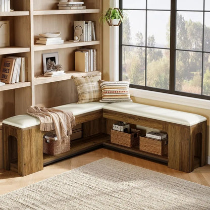L Shaped Corner Bench, 47.24 Farmhouse Breakfast Nook Bench with Removable Seat Cushion, Corner Bench for Kitchen, Dining Room,