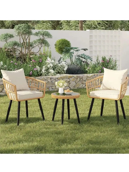 3 Piece Patio Porch Furniture Sets - Outdoor Wicker Chairs Bistro Set w/Cushions & Table for Balcony Lawn Pool Backyard