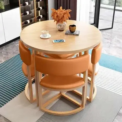 Round Mobile Dining Tables Set Kitchen 4 Chairs Center Wood Table Extendable Luxury Floor Mesa Comedor Home Furniture Wood Table
