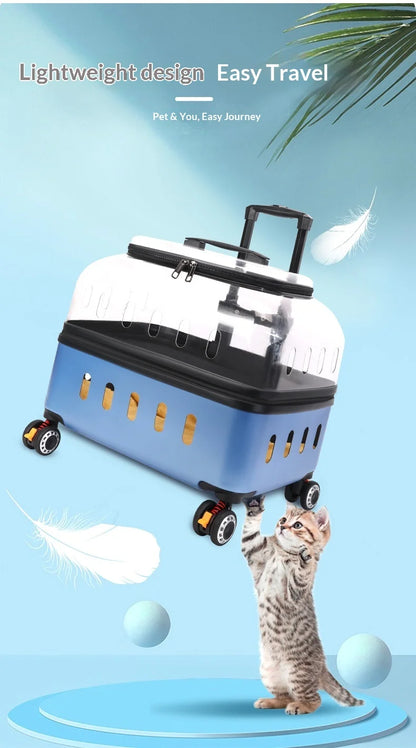 Dog Cat Transparent Bubble Carrier Airline Approved Hard Shell Portable Rolling Luggage Travel Case Dog Stroller Dog Car