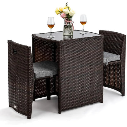 3 PCS Wicker Outdoor Patio Bistro Set for Small Spaces