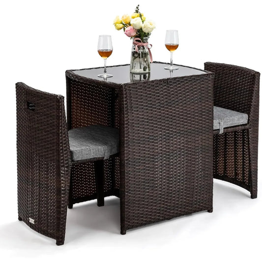 3 PCS Wicker Outdoor Patio Bistro Set for Small Spaces