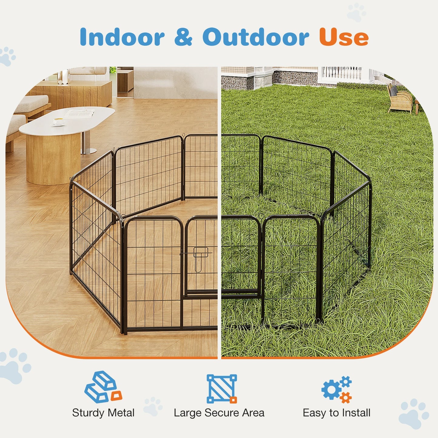 JHK 8 Panel Dog Playpen Indoor Pet Fence Exercise for Yard Gate Heavy Duty Crates with Doors Metal Dog Pen