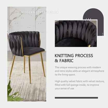 Black Velvet Dining Chairs Set of 4, Upholstered Dining Chairs with Golden Metal Legs