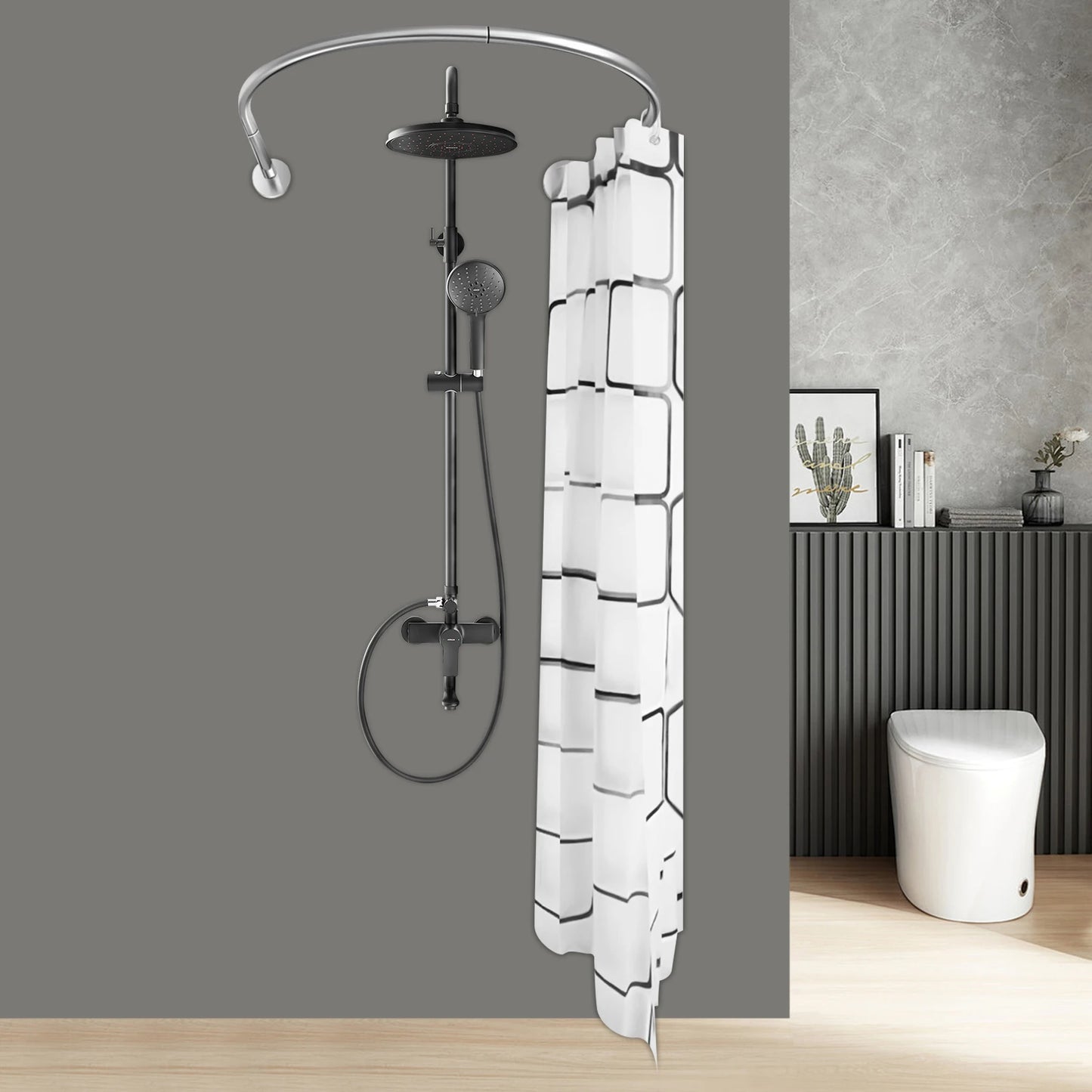 Stainless Steel Shower Curtain Rod Adjustable 0.9-1.3m Length U-Shaped Design