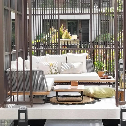 Nordic Outdoor Patio Furniture Set, 3-Piece Wicker Sofa with Solid Wood Frame, Waterproof Sunproof for Garden Balcony