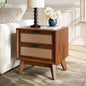 Jasper Fully Assembled Mid Century Solid Wood Rattan Nightstand