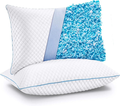 King Size Cooling Pillows Set of 2, Adjustable Shredded Memory Foam for Side Back Stomach Sleepers, Gel Infused 20x36 Inches