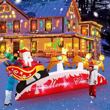 10 FT Christmas Inflatables Santa Sleigh with Reindeer LED Lights Outdoor Yard Decor Holiday Inflatable Christmas Decorations