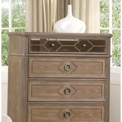 Contemporary 1pc Chest of Drawers, Rustic Oak Veneer, Solid Wood, English Dovetail Drawers, Bedroom Furniture with Mirror