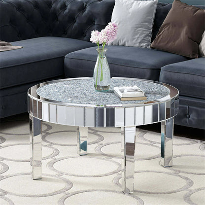 Large Round Mirrored Coffee Table Beveled Bling Crushed Diamond End Table