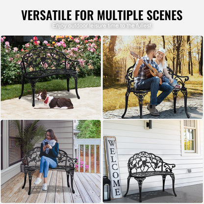 Outdoor Bench Wooden Metal Garden Bench for Outdoors 480 lbs Load Capacity Bench Outdoor Garden Park Bench