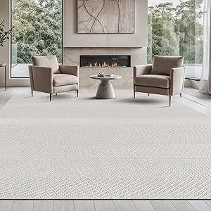 Micro Loop Area Rug Light Gray 9x12 Geometric Modern Luxury Circular Durable Soft Indoor Rugs for Living Dining Room
