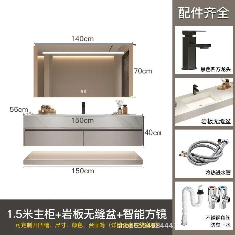 Modern Floating Vanity Bathroom Slate Integrated Basin Wall Mounted Bathroom Storage Cabinet Single Set Bathroom Vanity Sink Set
