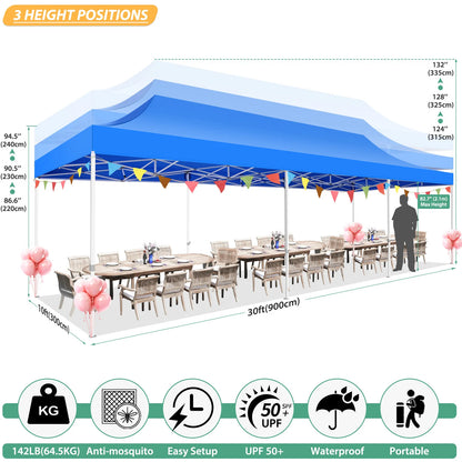 10x30FT Canopy Tent with 8 Sidewalls,Heavy Duty Pop up Canopy Party Tent with Mosquito Netting,Easy up Screen Canopy for Parties