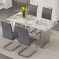 5-Piece Rectangular Faux Marble Dining Set with 4 White Chairs