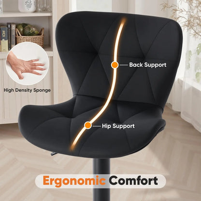 Ergonomic Faux Leather Dining Chairs Set of 2 Adjustable Upholstered Swivel with Curved Backrest Metal Legs For Kitchen
