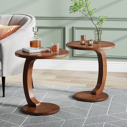 Tribesigns Mid Century Round End Table, Wood C-Shaped Side Table, Small Couch Side Table, Retro Side Table