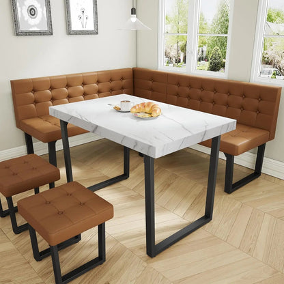 Modern Corner Dining Table Set, 72 Inch Breakfast Nook with Banquette, 5 Piece Set , Grey, Customized