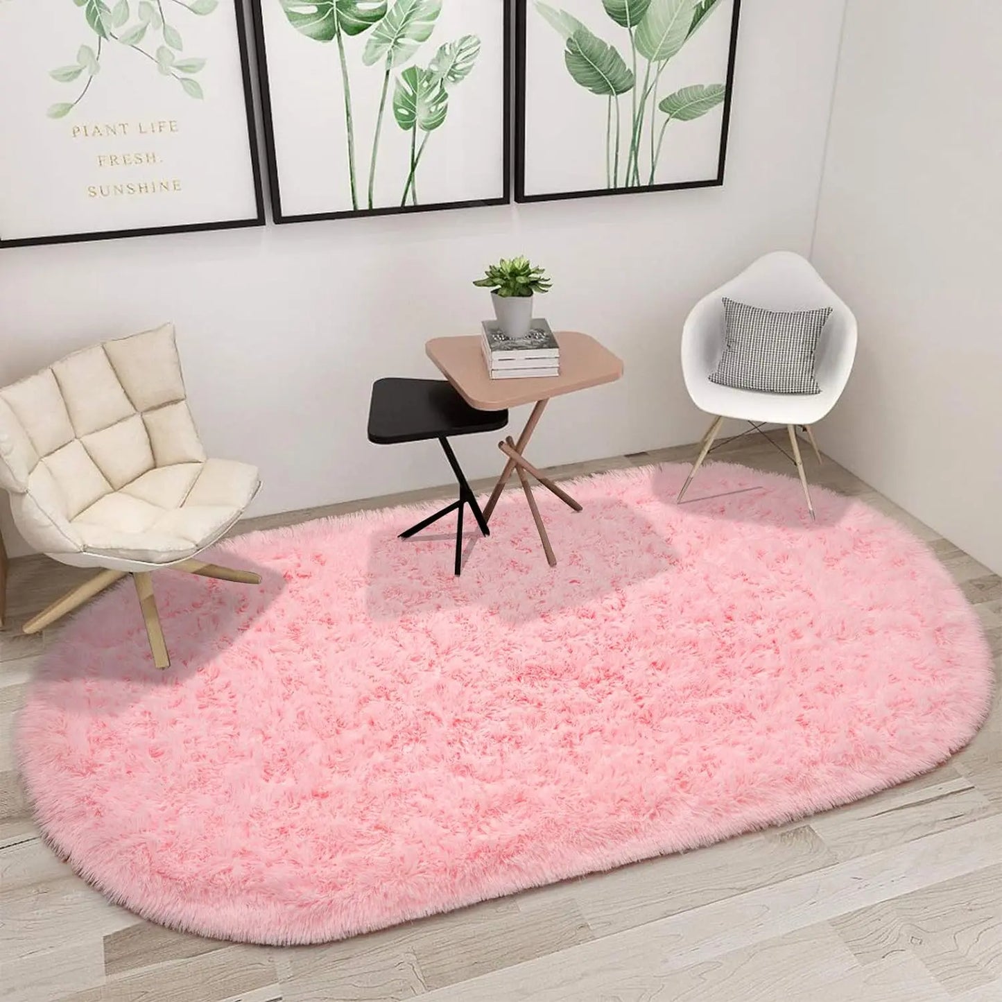 Oval Fluffy Ultra Soft Area Rugs for Bedroom Plush Shaggy Carpet for Kids Room Bedside, 2.6 x 5.3ft