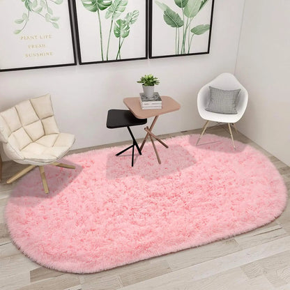 Oval Fluffy Ultra Soft Area Rugs for Bedroom Plush Shaggy Carpet for Kids Room Bedside, 2.6 x 5.3ft