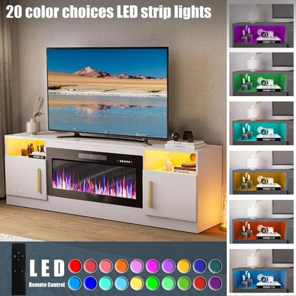 Fireplace with TV Stand 36" inch Electric Fireplace Up to 80" TVs, LED Light Entertainment Center, 70" Modern Wood High Gloss w