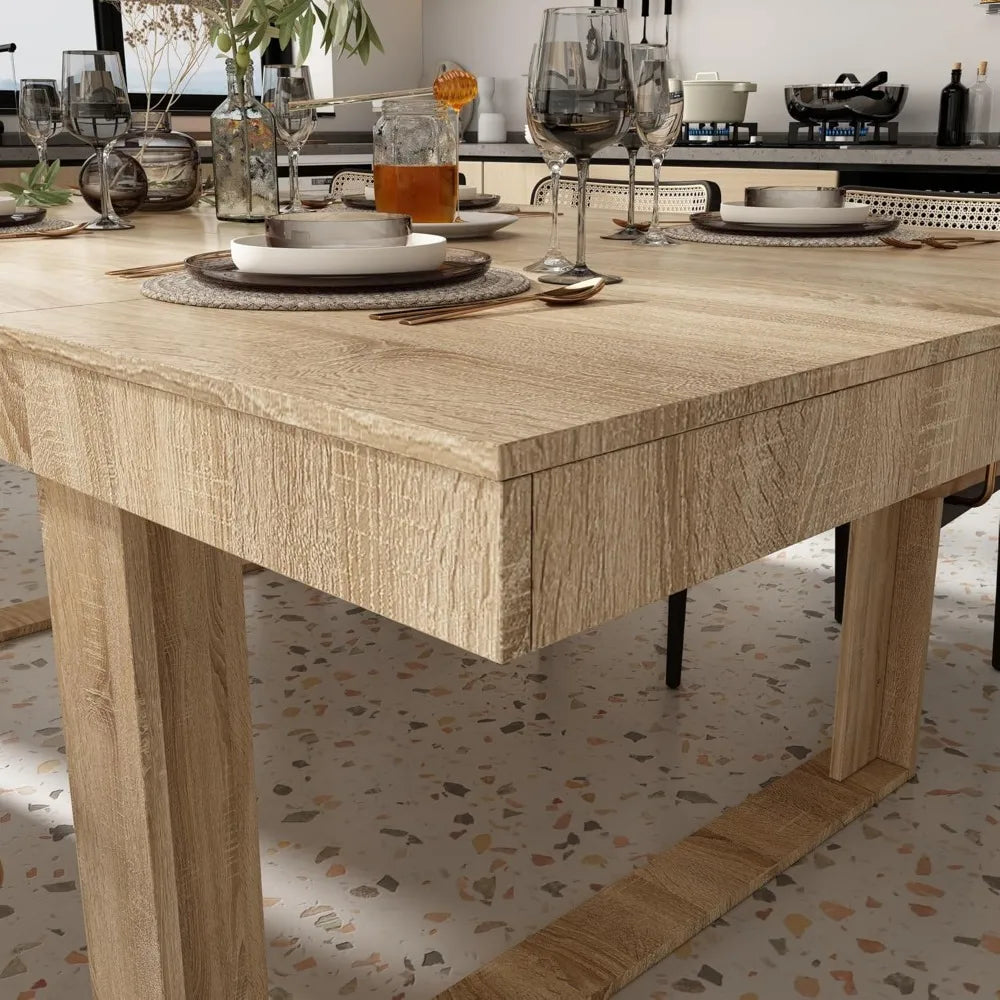 86.6" W Dining Table for 8-10 People, Versatile Modern Wooden Dinner Table Kitchen Table for Dining Room Conference Room, Light