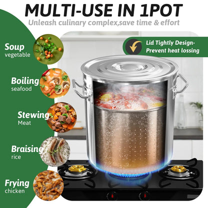 36/53/74QT Stainless Steel Seafood Boil Pot with Lid,Crab, Lobster, Shrimp Boil Stock with Strainer, Turkey Fryer Pot, Stock Boiler Deep,Fried Cooker for Commercial Outdoors