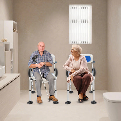 Heavy Duty Shower Chair U Shape Seat Foldable Shower Chair for Private Washing Elderly and Disabled Adjustable Height 72-79cm