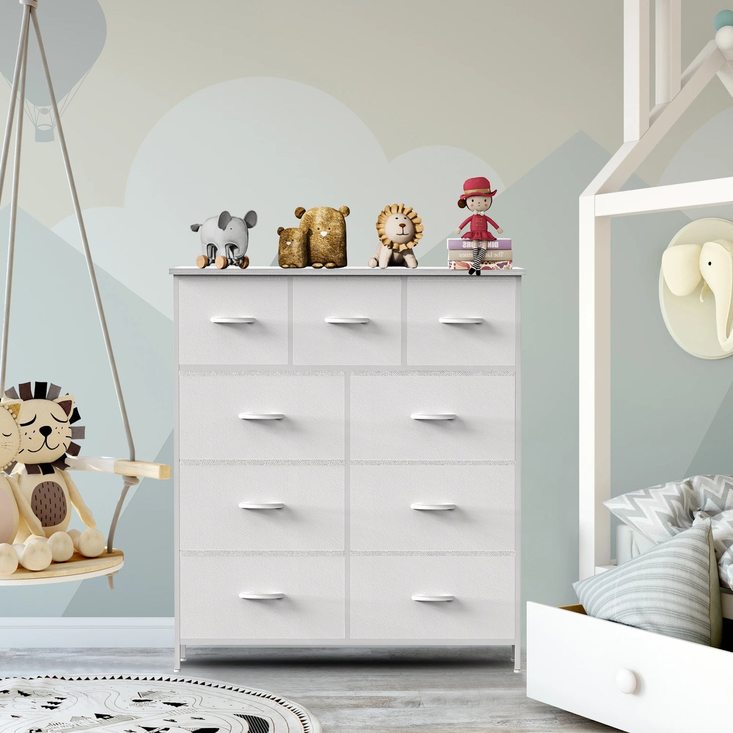 Dresser For Bedroom With 9 Fabric Storage Drawer Wardrobe Tall Chest Organizer Closet Adult Kids Clothes Cabinet Furniture
