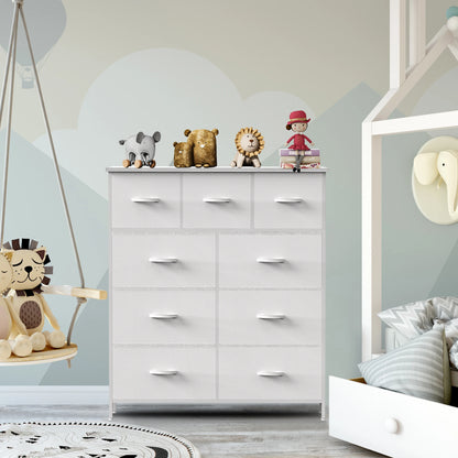 Dresser For Bedroom With 9 Fabric Storage Drawer Wardrobe Tall Chest Organizer Closet Adult Kids Clothes Cabinet Furniture
