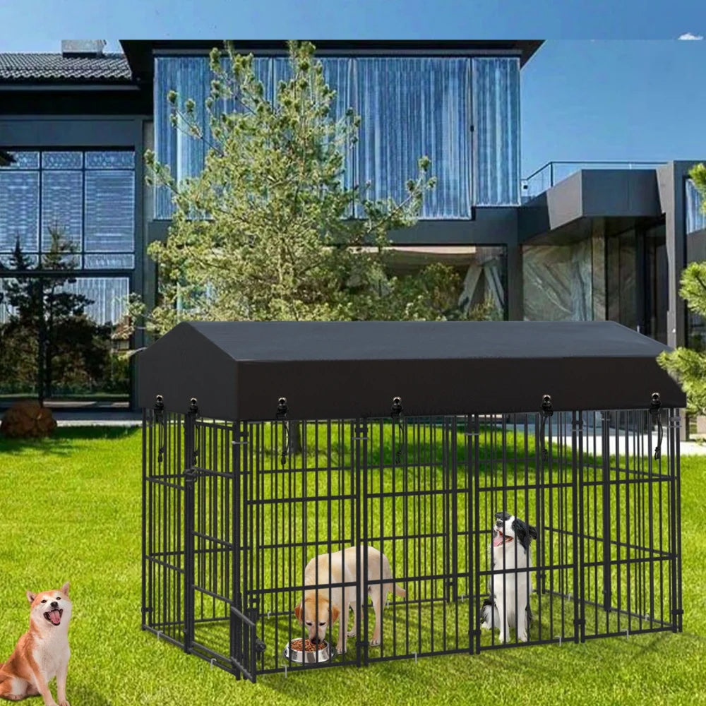 Heavy Duty Large Dog Kennel Pet Welded Metal Playpen Animal Cage with Roof Cover Pet Run Enclosure Playpen House Outdoor Indoor