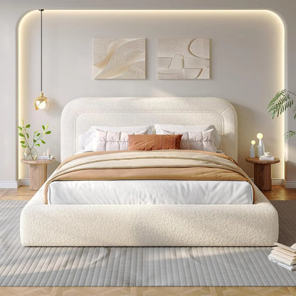 Bed Frame and Headboard, Upholstered Cloud Bed Frame, Anti-Collision Soft Rounded Corners, for Modern Bedrooms