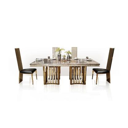 Luxury Marble Dining Table Set with Gold Stainless Steel Frame, Dining Room Table with Sea Shell and High-Back Chairs