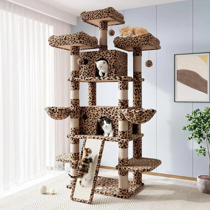 XXL Tall Cat Tower with Leopard Print - Multi-Level Climbing Tree and Condo