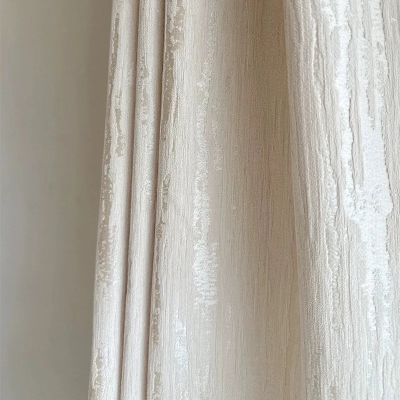 French Romantic Bronzing Geometric Texture Curtains 70% Shading Beige Window Drapes Rod -Hook  For Living Room Bedroom 1Piece
