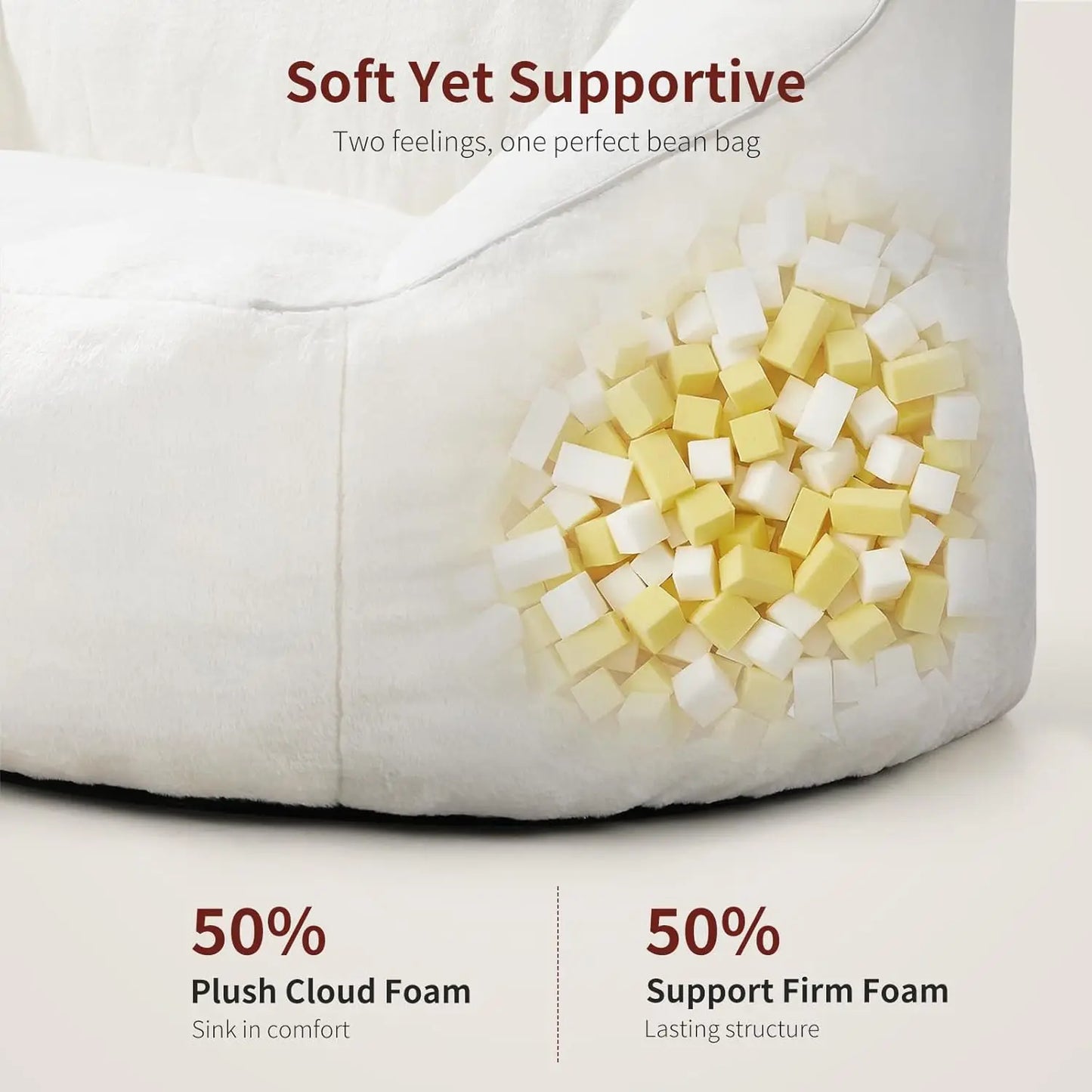 70.9" Oversized Bean Bag Loveseat Sofa, Plush Modern Boneless Couch for Living Room, Bedroom, Apartment - Cream White