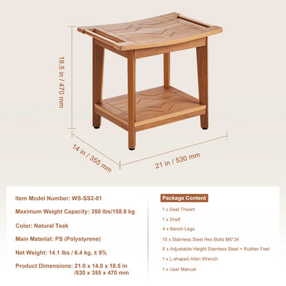 Bamboo Shower Bench 19.1x11.3x18.3 in Waterproof Shower Stool Chair with Storage Shelf 330lbs Load Capacity Spa Seat