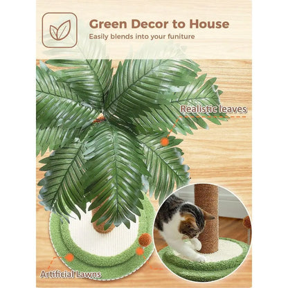 32 Cactus Cat Tree For Indoor Cats, Small Cat Tower Cat Condo With Sisal ching Ramp, Cozy HammockCat ching Post, 33 T