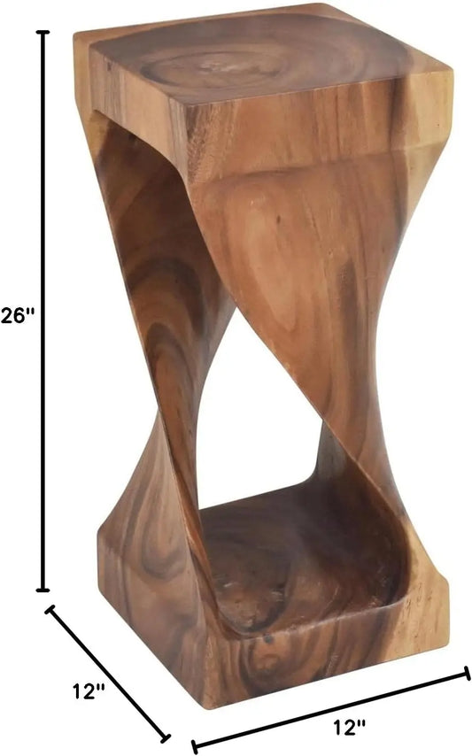 Accent Side Table Functional and Visually Alluring Natural Wood Glaze, 12 L x 12 W x 26 H, Brown